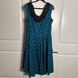 Chic Star (2X) Blue Retro Style Fit and Flare Dress w Lace - Rockabilly, Dance